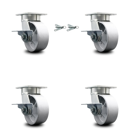 Service Caster 5 Inch Kingpinless Semi Steel Wheel Caster Brakes 2 Swivel Locks SCC, 4PK SCC-KP30S520-SSR-SLB-BSL-2-SLB-2